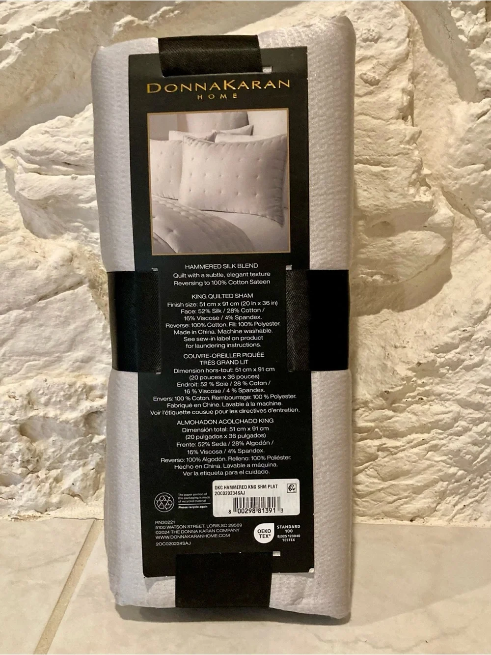 NEW Donna Karan Home hammered silk blend King sham in platinum